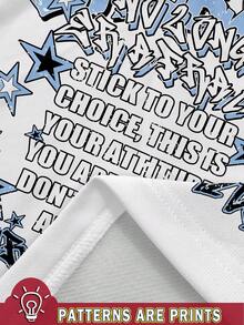 SHEIN 2 件套青少年男童休闲经典星星印花、时尚文字和肖像图案短袖 T 恤、喇叭腿运动裤套装，适合春夏季 - 彩色 - 查看 3