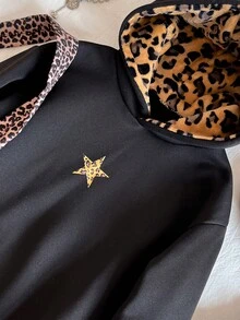 SHEIN 少女休闲豹纹保暖针织帽，适合上学和日常穿着 - 黑色 - 查看 3