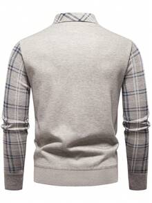 Manfinity Mode Suéter de manga larga con forro térmico y diseño de patchwork a cuadros para hombres, otoño/invierno