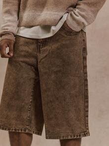 Musero Men Longline Washed Denim Shorts - Brown - View 5