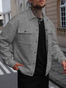 Manfinity CasualCool Chaqueta casual de manga larga de unicolor y minimalista para hombres, primavera/otoño - Gris - Ver 5