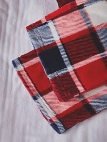2 件女童格子羊毛长裤和长袖休闲睡衣套装，兄弟姐妹装搭配服装（2 套单独出售） - 紅色 - 查看 5