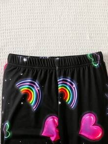 SHEIN 少女休闲舒适圆领套头T恤和裤子家居服套装 - 彩色 - 查看 5