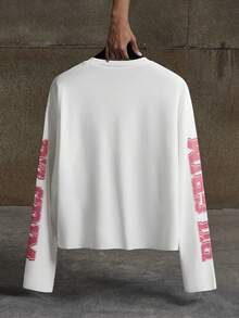 AXEPEAK Men's Graphic T-Shirt With Jesus Faith Print Casual Loose Fit Knit Long Sleeve Top - White - View 2