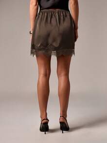 AiiRZ Lace Trim Mini Skirt With Eyelash Edge Detail For Casual Evening Occasions - Chocolate Brown - View 2