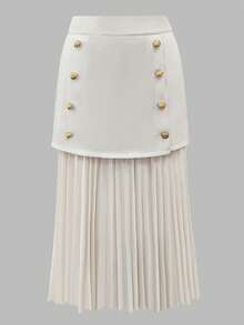 SHEIN Clasi 优雅高端百褶杏色A字裙，时尚精致 - 杏色 - 查看 1