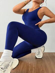 Rhythm Era Plus Size Women Solid Color Round Neck Tight Sleeveless Jumpsuit