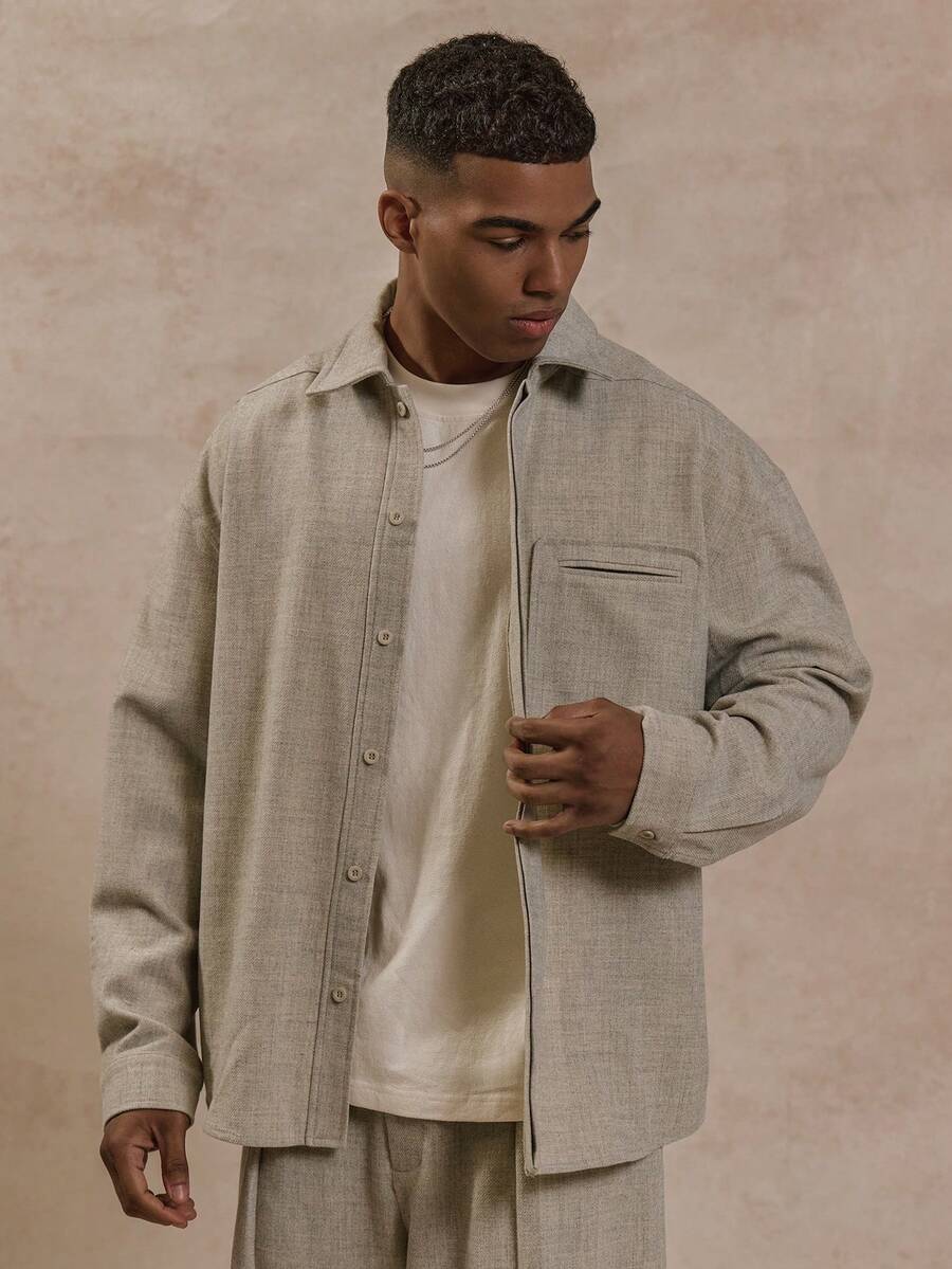 Musero Long Sleeve Boxy Hidden Placket Jacket Style Set Top Only Front Pocket Detailing SPRING SUMMER Essentials - Camel - View 1