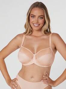 LUVLETTE Unlined Full Coverage Side Support Mesh Sheer Basic Breezy Comfort Minimizer Bra - Pink - View 8