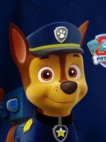 SHEIN | PAW Patrol 年轻男孩休闲时尚街头卡通狗与字母图案撞色落肩宽松羊毛卫衣，秋冬 - 白色 - 查看 4