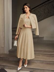 ZEYLAH 女士无袖串珠短外套，秋冬款 - 卡其色 - 查看 3