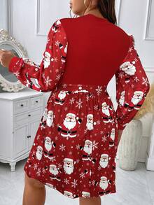 EMERY ROSE Plus Size Stand Collar Colorblock Ditsy Floral Fitted Waist A-Line Casual Holiday Dress - Multicolor - View 2