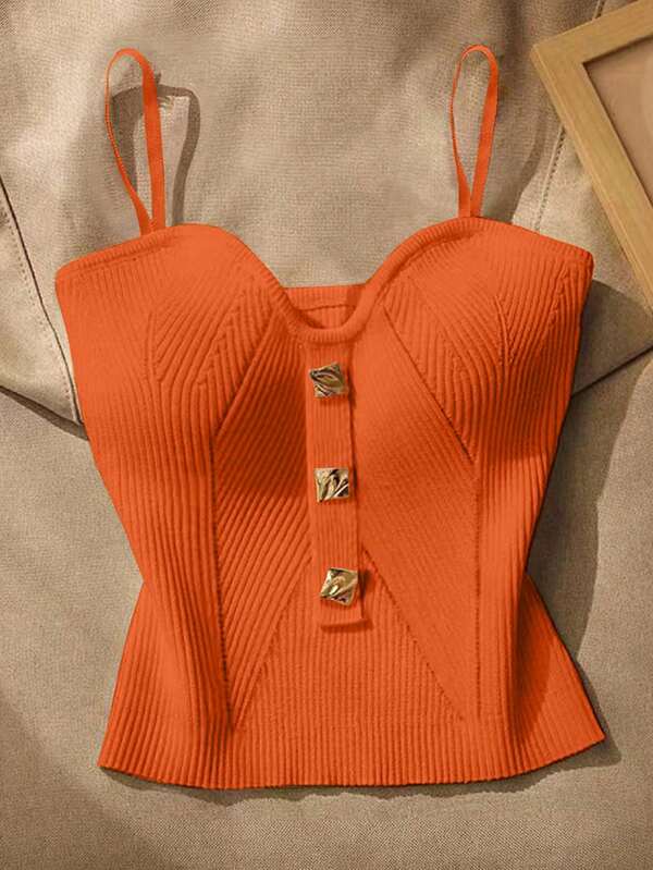 INAWLY Plus Size Women Fashionable Sexy Solid Color Camisole Knit Top