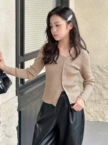 DAZY 少女休闲不对称罗纹开衫