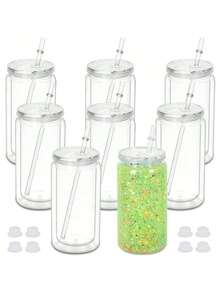 8 Pack 16 Oz Double Wall Snow Globe Tumblers, DIY Glitter Mason Jar Cups With Lid, Straw & Silicone Stopper - Handwash, BPA & PVC Free, Lightweight Plastic Water Bottles For Halloween & Thanksgiving - Multicolor - View 11