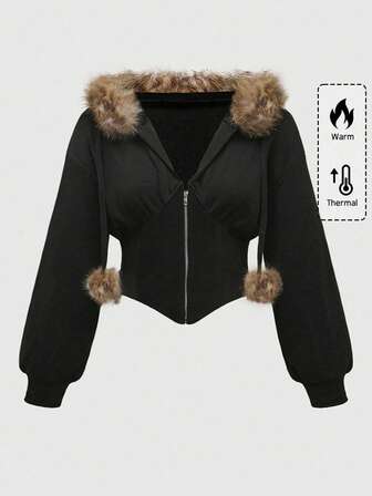 Grunge Punk Y2K Gyaru Style Crop Hooded Sweatshirt In Leopard Pattern For Plus Size Women