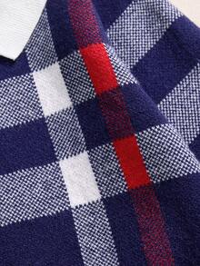 SHEIN Áo len dệt kim kẻ caro thời trang thường ngày cho bé trai, tay dài, mùa thu/đông - Xanh đậm - Xem 6