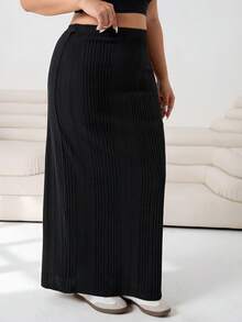 Solflare 加大码女式黑色弹力腰休闲长款修身裙 - 黑色 - 查看 4