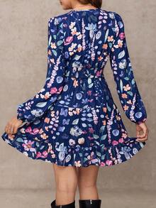 Amorya Robe courte élégante à col V et taille cintrée avec imprimé floral, coupe flatteuse pour un port quotidien - Multicolore - Voir 11