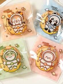 100/300/500pcs Cute Four In One Cartoon Bear & Rabbit Shaped Biscuit & Candy Self-Adhesive Bag - Journey to the Moon - View 9