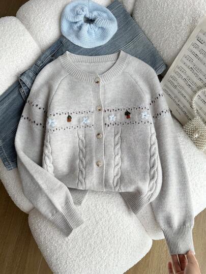 Genkimix Kids 少女花卉刺绣开衫，秋冬休闲装