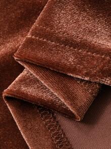 DAZY Elegant Patchwork Pleated Sequin Collar Midi Dress For Women, Autumn - Brown - View 9