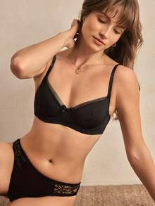 Charlaine Underwire, Lift & Enhance, High Support, Single Layer Cup, Mesh Inset, Elegant French, Romantic Minimalist Ladies Bra - Black - View 1