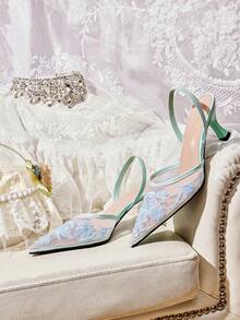 CUCCOO HITCHD Giày cao gót dự tiệc họa tiết hoa đen thời trang dành cho nữ - Màu xanh nhạt - Xem 13