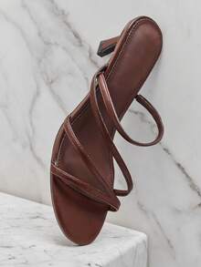 SHUZIA Women's Elegant Fashionable Buckled Back Strap Heeled Sandals - Chocolate Brown - View 7