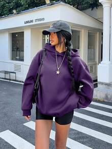 Hanevo Tropiluxe Damska luźna bluza z nadrukiem i napisami ze strasami, na co dzień, termiczna na jesień - Fioletowy - Zobacz 4