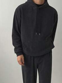 DAZY Bộ áo hoodie dày màu xanh navy trơn dành cho nam, Thu/Đông - Màu xanh hải quân - Xem 2