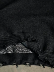 AXEPEAK Vintage Distressed Crew Neck Pullover Sweater For Men - Black - View 7