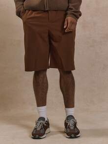 Musero Men Oversized Tailored Elasticated Linen Longline Shorts Co-Ord Bottom Only Summer Street Style Holiday Vacation Casual - Coffee Brown - View 2