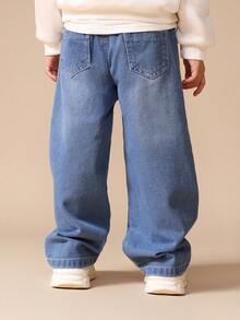 SUMWON Embellished Wide Leg Jeans With Pearl Studs And Bow Appliques For Kids - Medium Wash - View 3