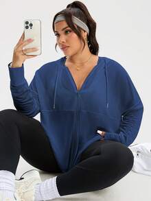 Rhythm Era Plus Size Women Casual Solid Color Zip-Up Drawstring Hooded Sports Jacket Women Plus Athleisure Jackets Hoodies Plus Size Women Plus Size Sportswear