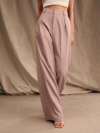 Anewsta Tall Elegant & Stylish Design Pleated Pocket Solid Color Straight Leg Pants For Women, Suitable For Tall, Fall, Winter, Summer, Spring, New Year, Party, Wedding, Elegant, Chic, Stylish, Business Casual