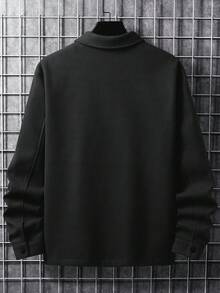 Manfinity Homme 男士口袋贴扣大衣，男士夹克，长袖，黑色，休闲，秋冬 - 黑色 - 查看 2