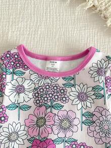 SHEIN Vintaside Kids 女童柔软舒适碎花睡衣套装，优雅可爱的长袖上衣和裤子，休闲家居服 - 紫色 - 查看 7
