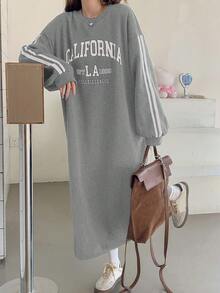 DAZY Váy dài tay rộng rãi, in họa tiết lông cừu trơn màu dành cho nữ - Xám - Xem 4