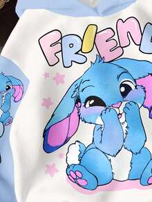 少女可爱卡通蓝兔涂鸦印花休闲宽松舒适日常长袖卫衣，适合秋冬季穿着 - 彩色 - 查看 4