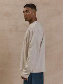 Musero Men Oversized Boxy Long Sleeve Essential Everyday T-Shirt SPRING SUMMER Capsule Basics Wardrobe - Apricot - View 3