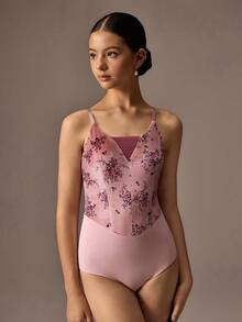 SHEIN 少女运动紧身衣，适合芭蕾舞、返校、健身、训练和休闲穿着。时尚网眼面料，高弹舒适，是舞蹈运动的理想之选。 - 紫羅蘭色 - 查看 3