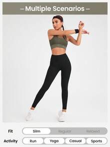 Easithlete Quần legging bó cạp cao liền mạch dành cho nữ - Quần legging mềm mại, thoáng khí, co giãn 4 chiều, nhanh khô, dùng để chạy bộ, đạp xe, tập yoga, bóng chày, tập thể dục thường ngày - màu đen - Xem 3