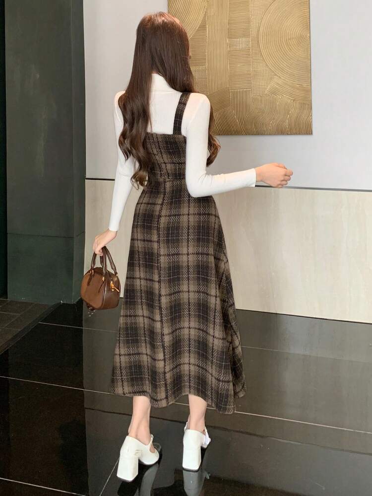 Elegant Pattern Sleeveless Mermaid Midi Dress For Women, Autumn