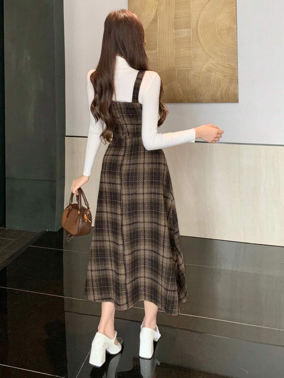 Elegant Pattern Sleeveless Mermaid Midi Dress For Women, Autumn