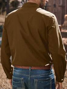 Manfinity Nomadique Men's Casual Western Cowboy Vacation Style Floral Print Contrast Color Fringe Decor Long Sleeve Shirt, Spring/Autumn Mens Fringe Western Mens Wear Brown And White Shirt Men