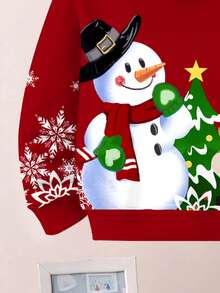SHEIN Set de 2 sudaderas con capucha de manga larga de ajuste holgado con gráficos de muñeco de nieve, dibujos animados y renos, para niños pequeños, cálidas y cómodas, adecuadas para otoño/invierno - Multicolor - Ver 6