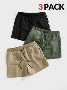 Manfinity VCAY Men's Woven Casual Loose Elastic Waist Straight Leg Shorts Set, Everyday Wear - Black - View 1