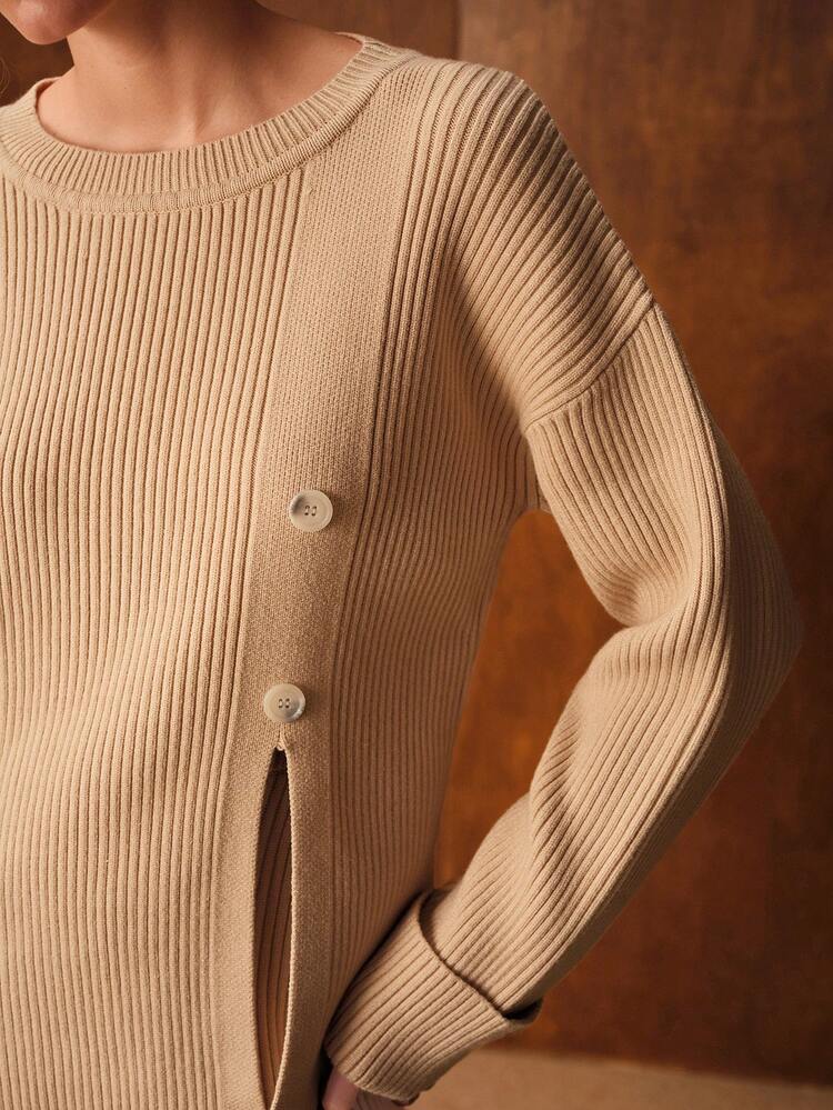 Gerippter Drop-Shoulder-Pullover mit Schlitz-Saum und weite Strickjogginghose Set