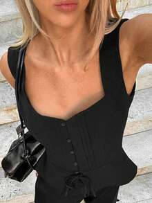 Siren Gaze 女士简约纯色前开襟纽扣心形领衬衫，夏季 - 深灰色 - 查看 7